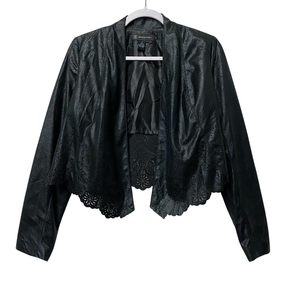 INC International Concept Black Faux Suede Laser Cut Cardigan Women Small Grunge